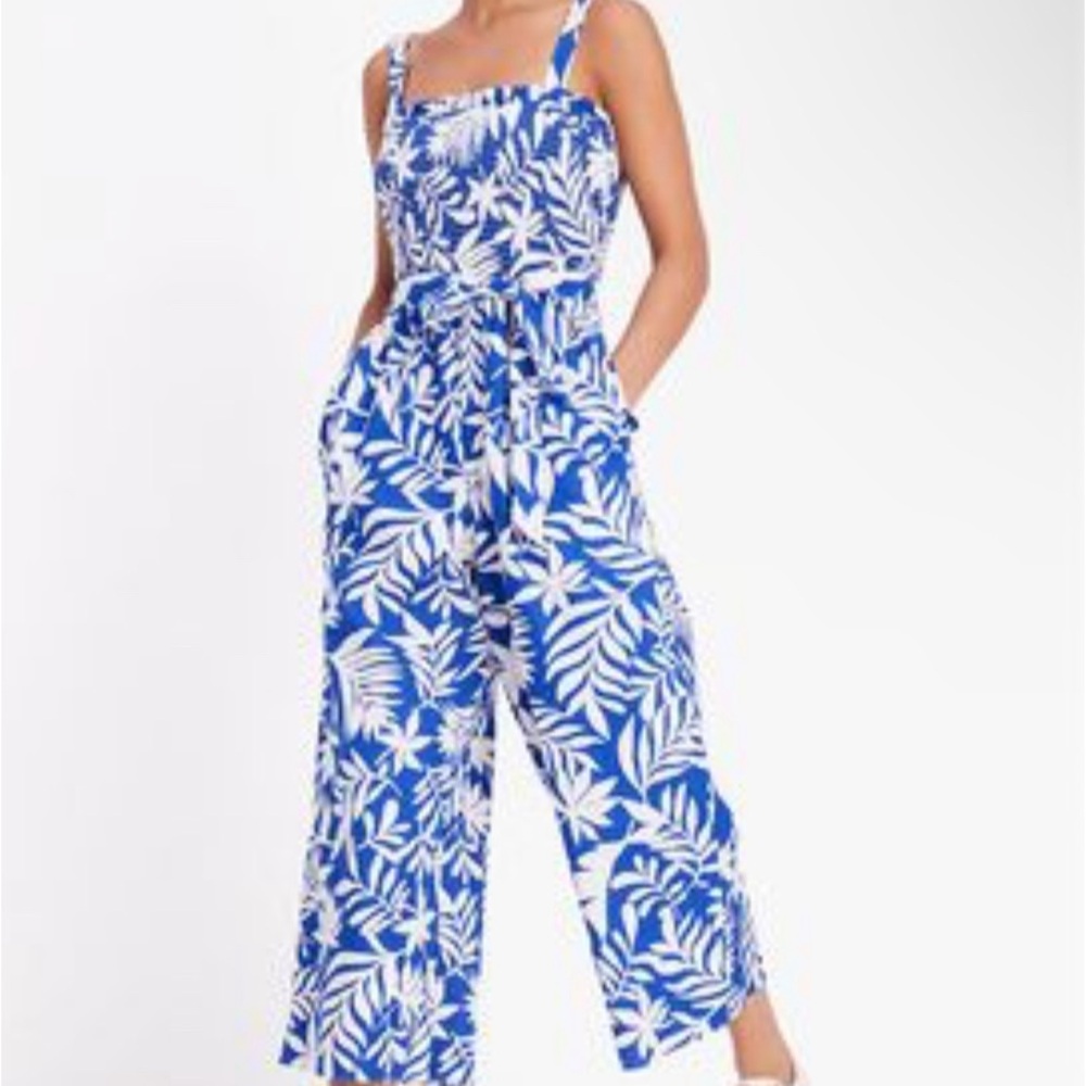 Kate Spade Tropical Foliage Smocked Jumpsuit